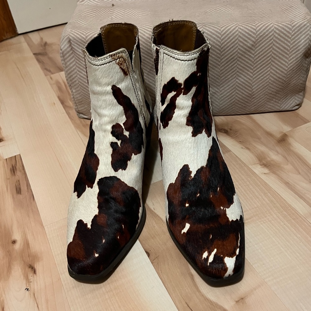Zara Calf Hair Cow Print Pull-on Booties 41 - Picture 1 of 11